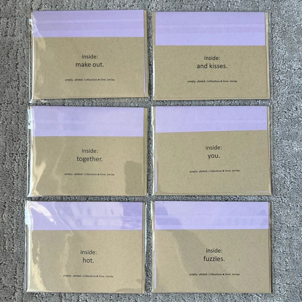 Set of 6 - Handmade Simply Stated Greeting Card Set - Love Series